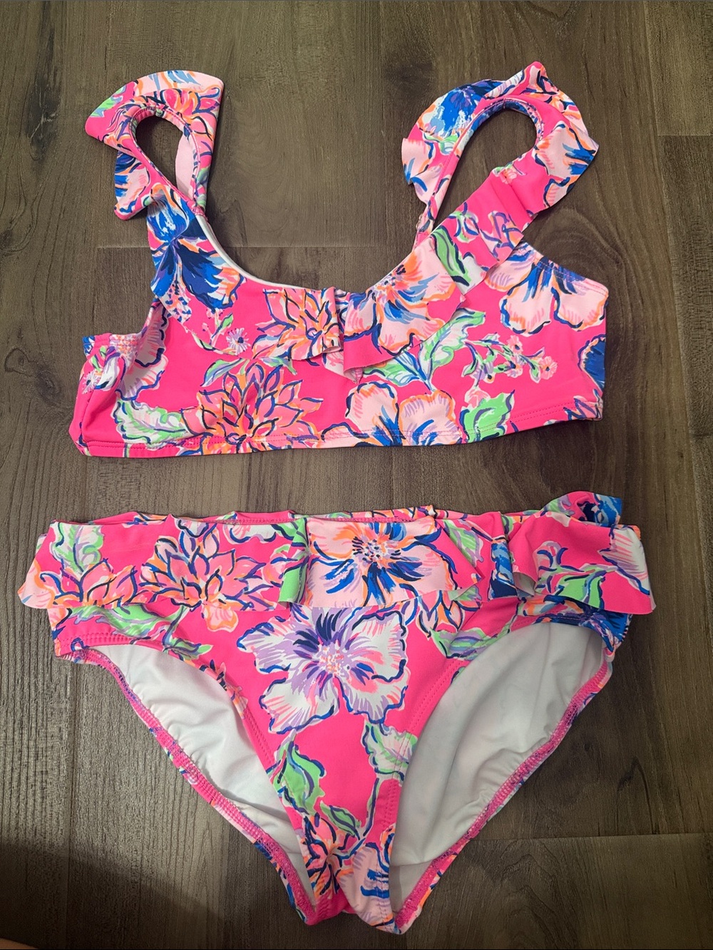 Lilly Pulitzer Hot Pink Floral Ruffle Bikini Set - Girls